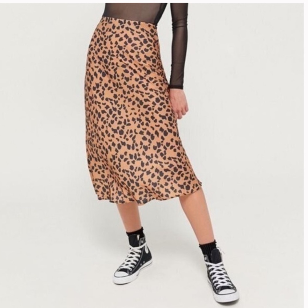 Urban Outfitters Midi Slip Leopard Skirt